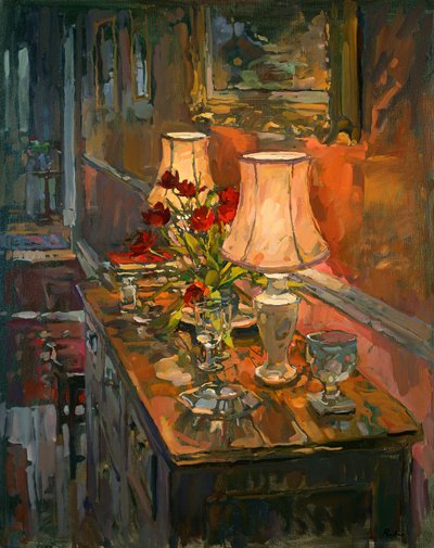 Lamp and Tulips by Unbekannt Unbekannt